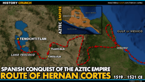 Map of the Route of Hernan Cortes to Conquer the Aztec