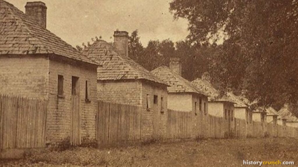 Slave cabins at a plantation in Georgia. (1870)