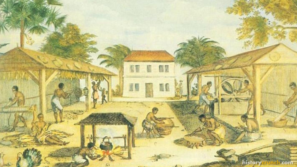 Slaves on a tobacco plantation in Virginia from the 17th century.