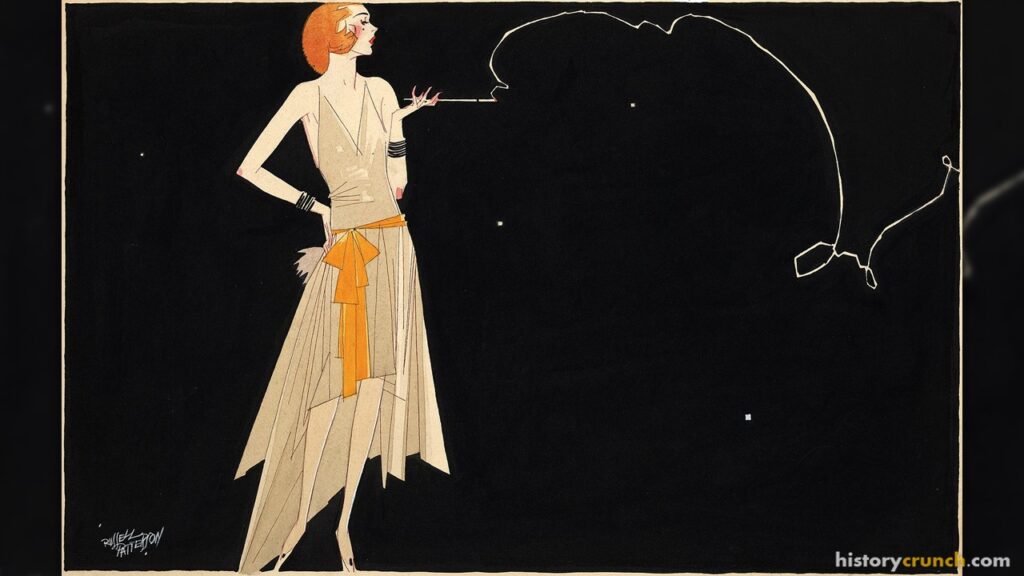 'Where There's Smoke There's Fire' by American artist Russell Patterson. (1920s) Shows a a fashionably dressed flapper.
